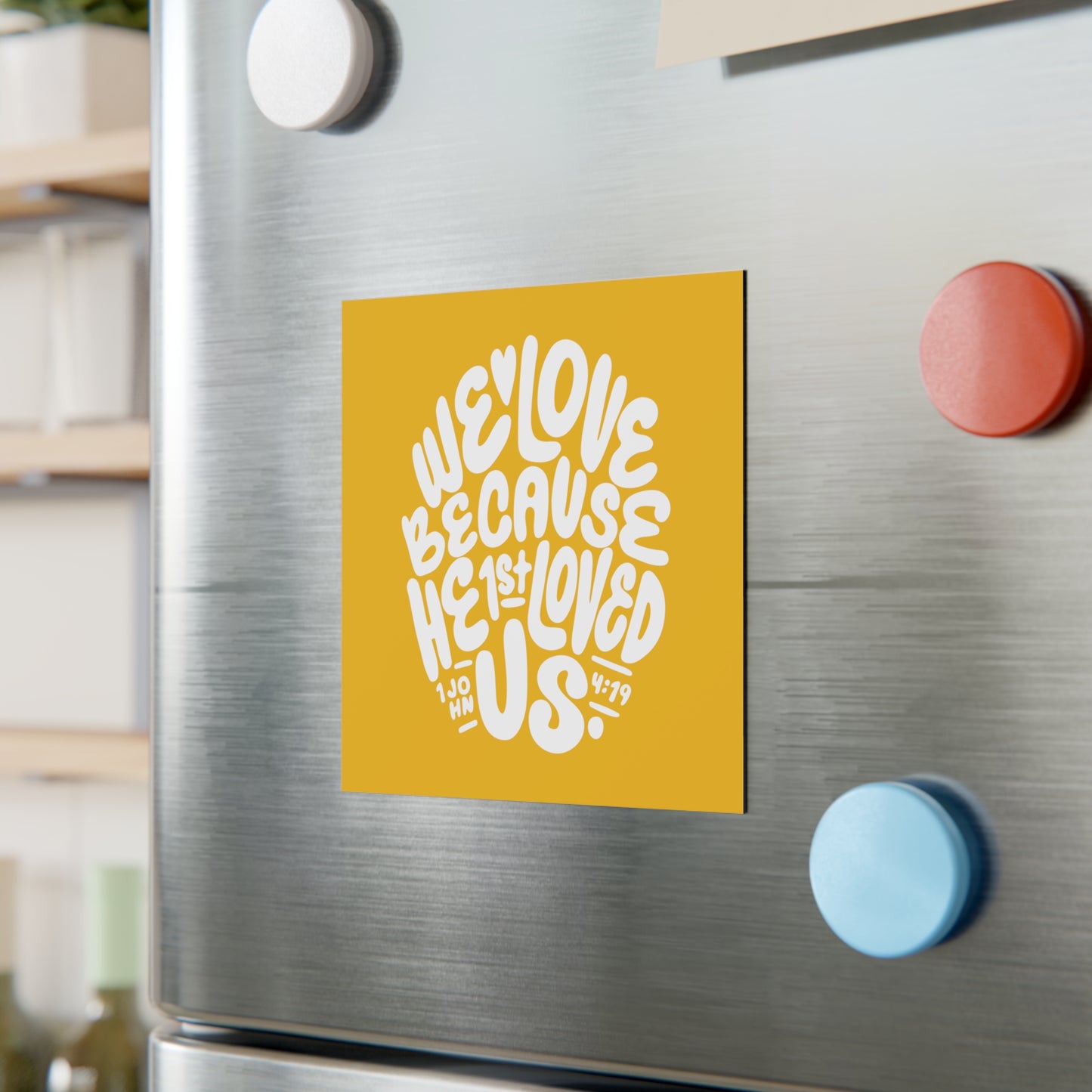 Square Magnet - We Love (Yellow/White) - A Thousand Elsewhere