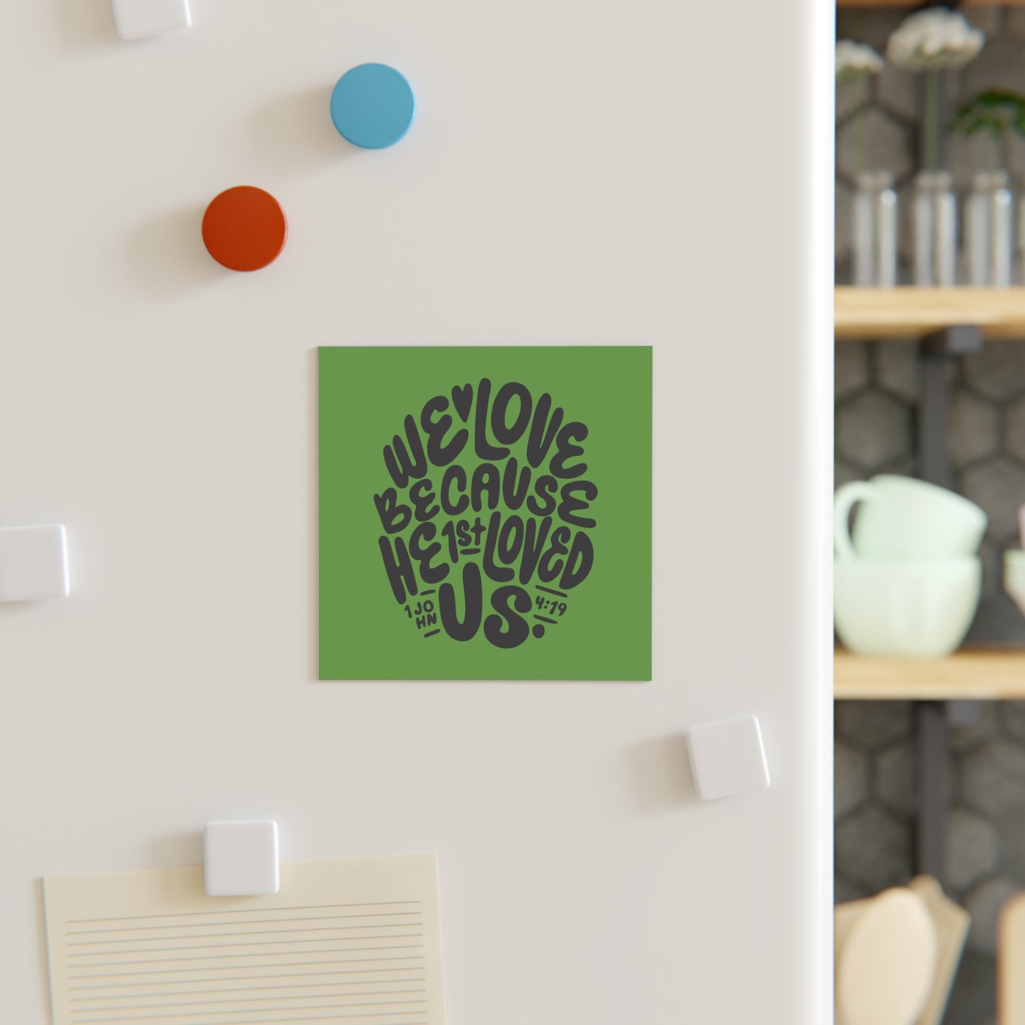 Square Magnet - We Love (Green/Black) - A Thousand Elsewhere