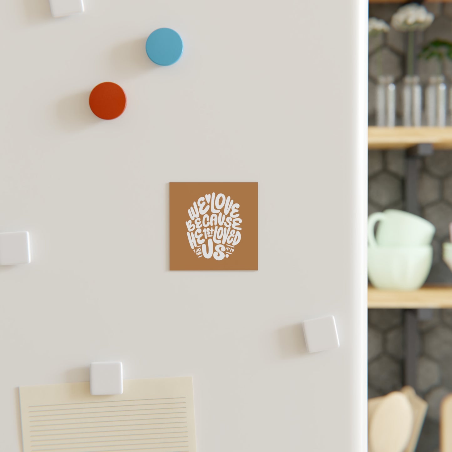 Square Magnet - We Love (Tan/White) - A Thousand Elsewhere