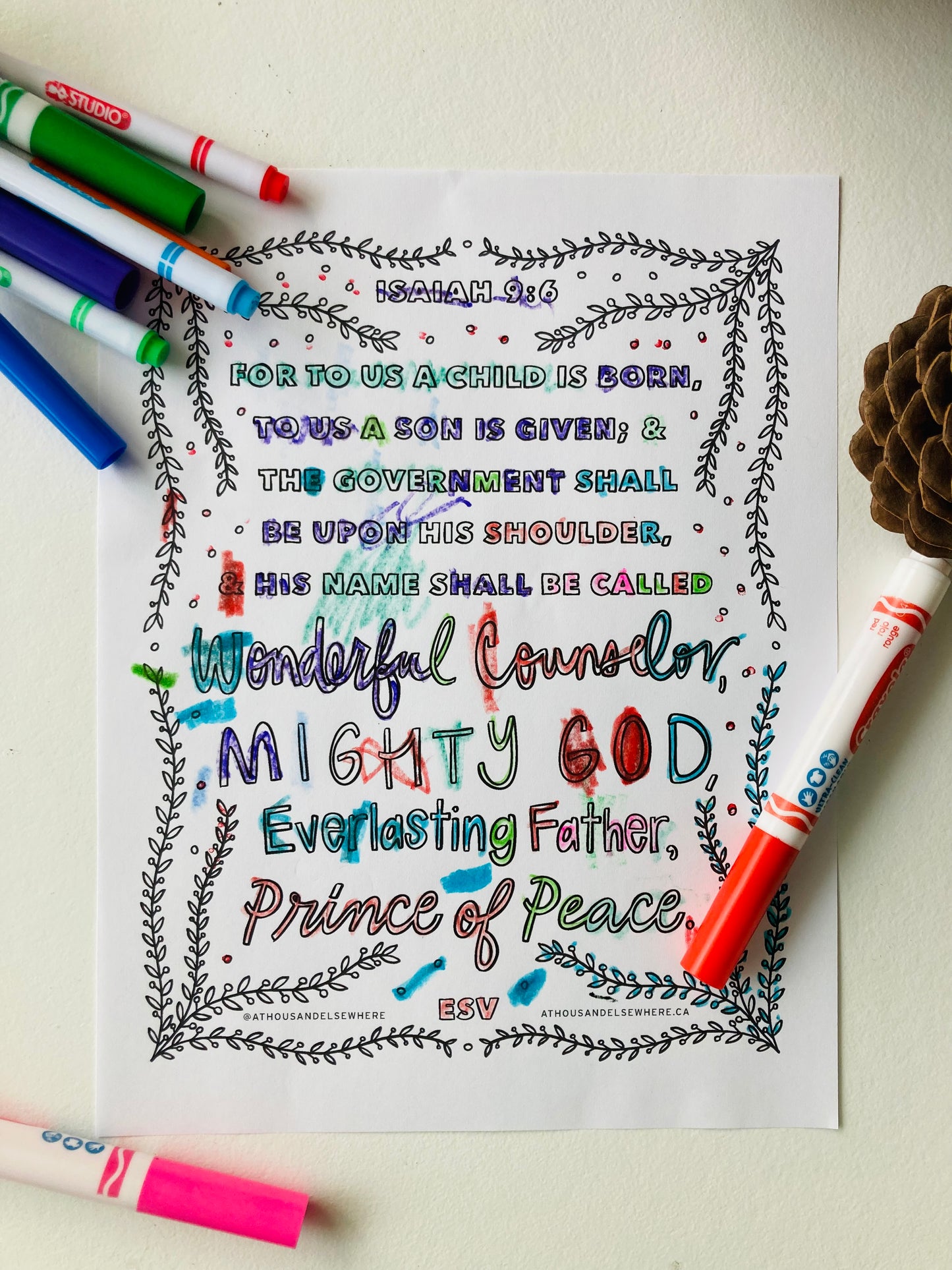 Colouring Page - Christmas, Isaiah 9:6 Names of Jesus - A Thousand Elsewhere