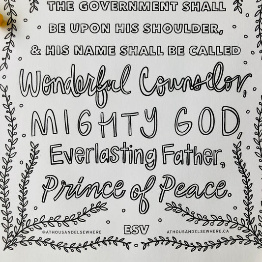 Colouring Page - Christmas, Isaiah 9:6 Names of Jesus - A Thousand Elsewhere