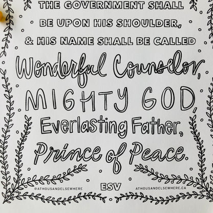 Colouring Page - Christmas, Isaiah 9:6 Names of Jesus