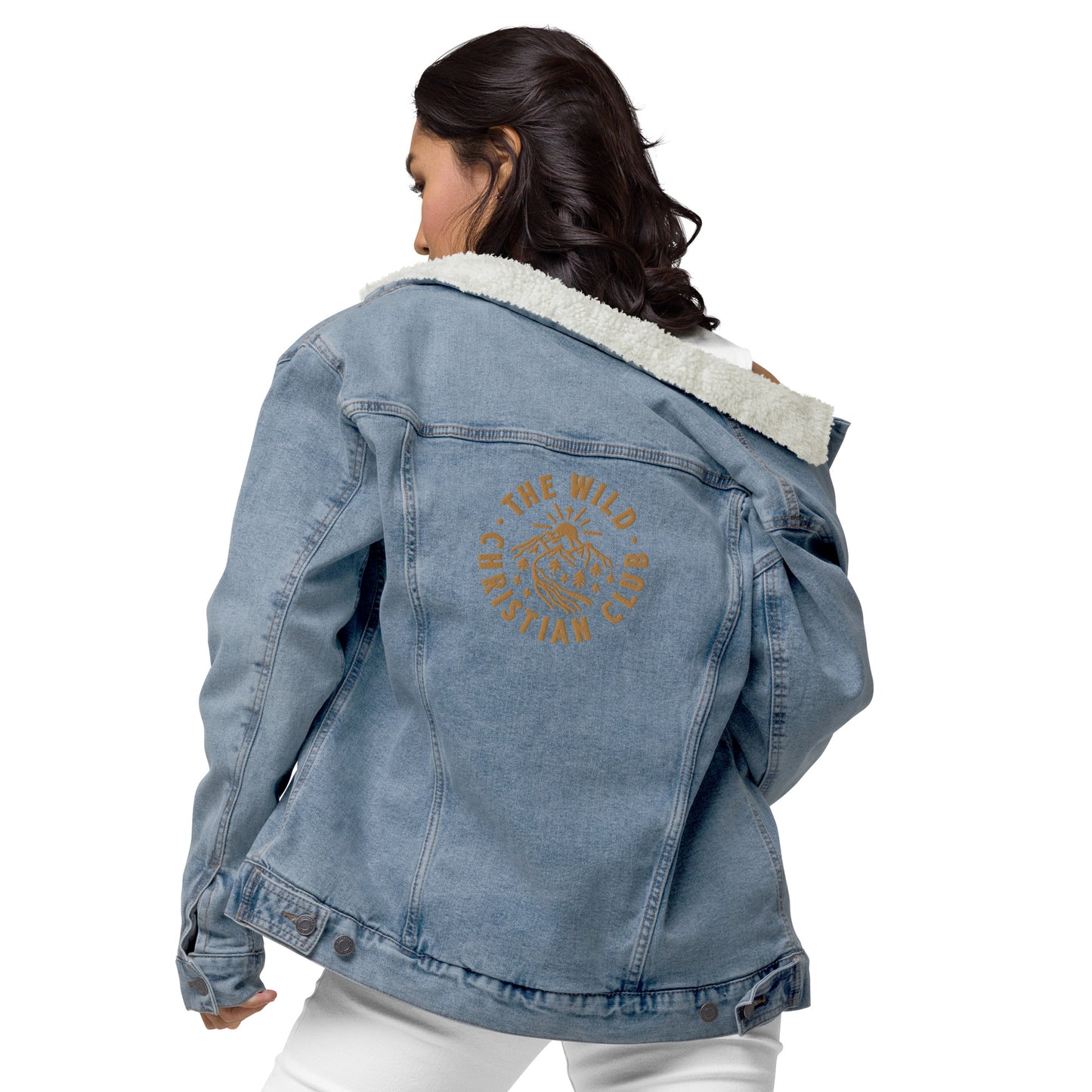 Embroidered Unisex Denim Sherpa Jacket - TWCC - A Thousand Elsewhere